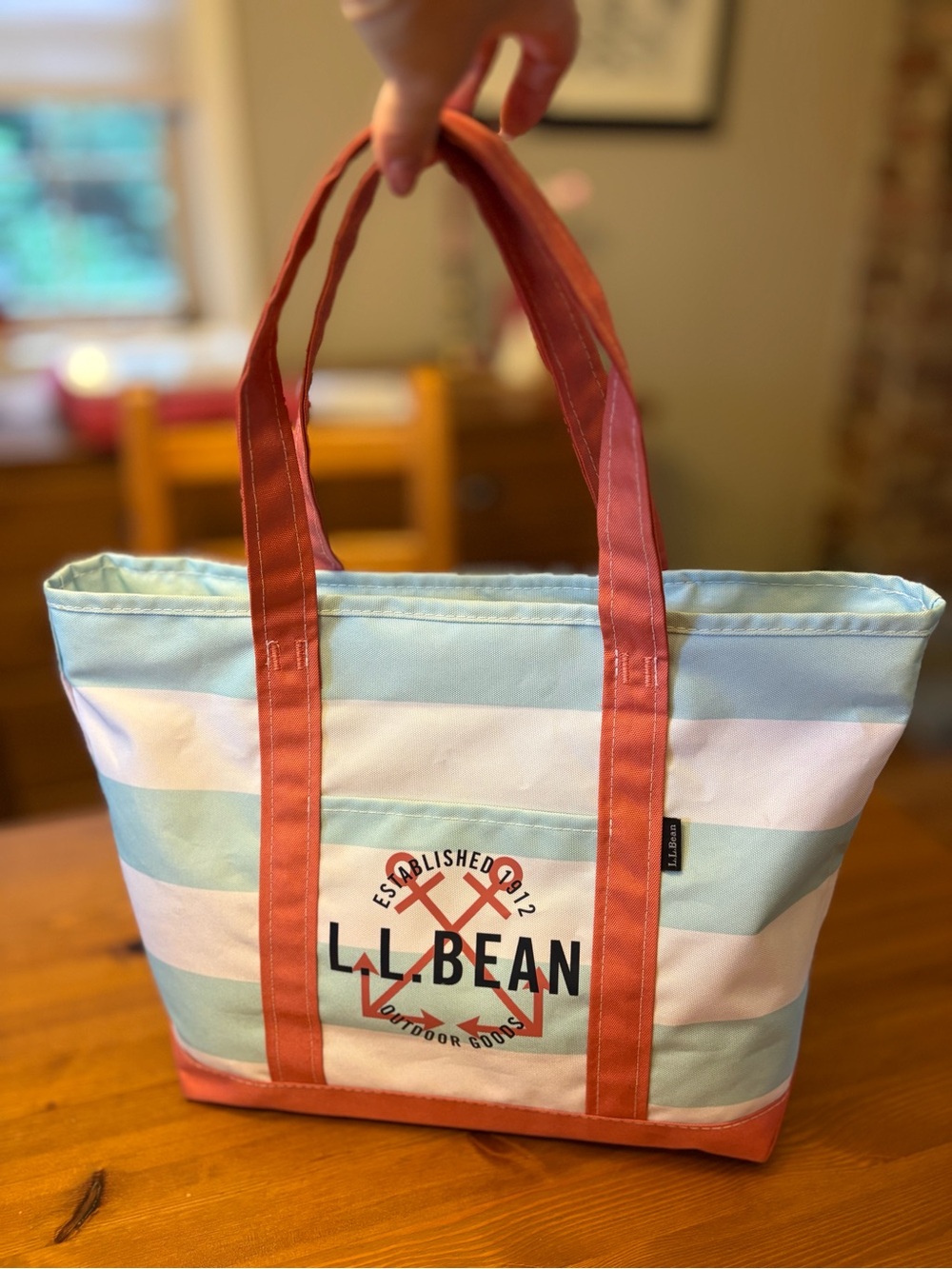 L.L.Bean Boat & Tote Zip-Top Nautical Retro Stripe Bag Nylon